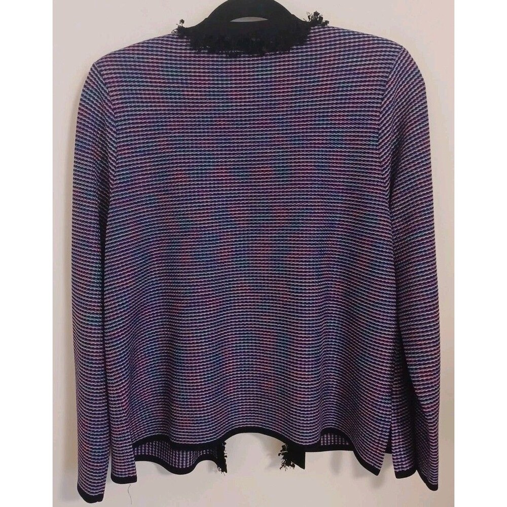 Exclusively Misook Knit Tweed Blazer Jacket M Black Pink Purple Open Front - Picture 6 of 8